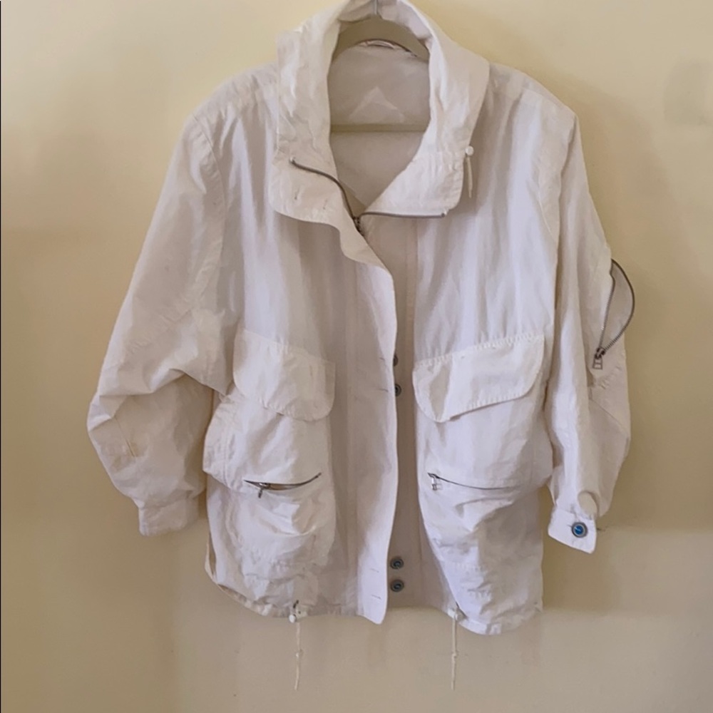 London fog white multi pocket Utility zip jacket spring summer lightweight